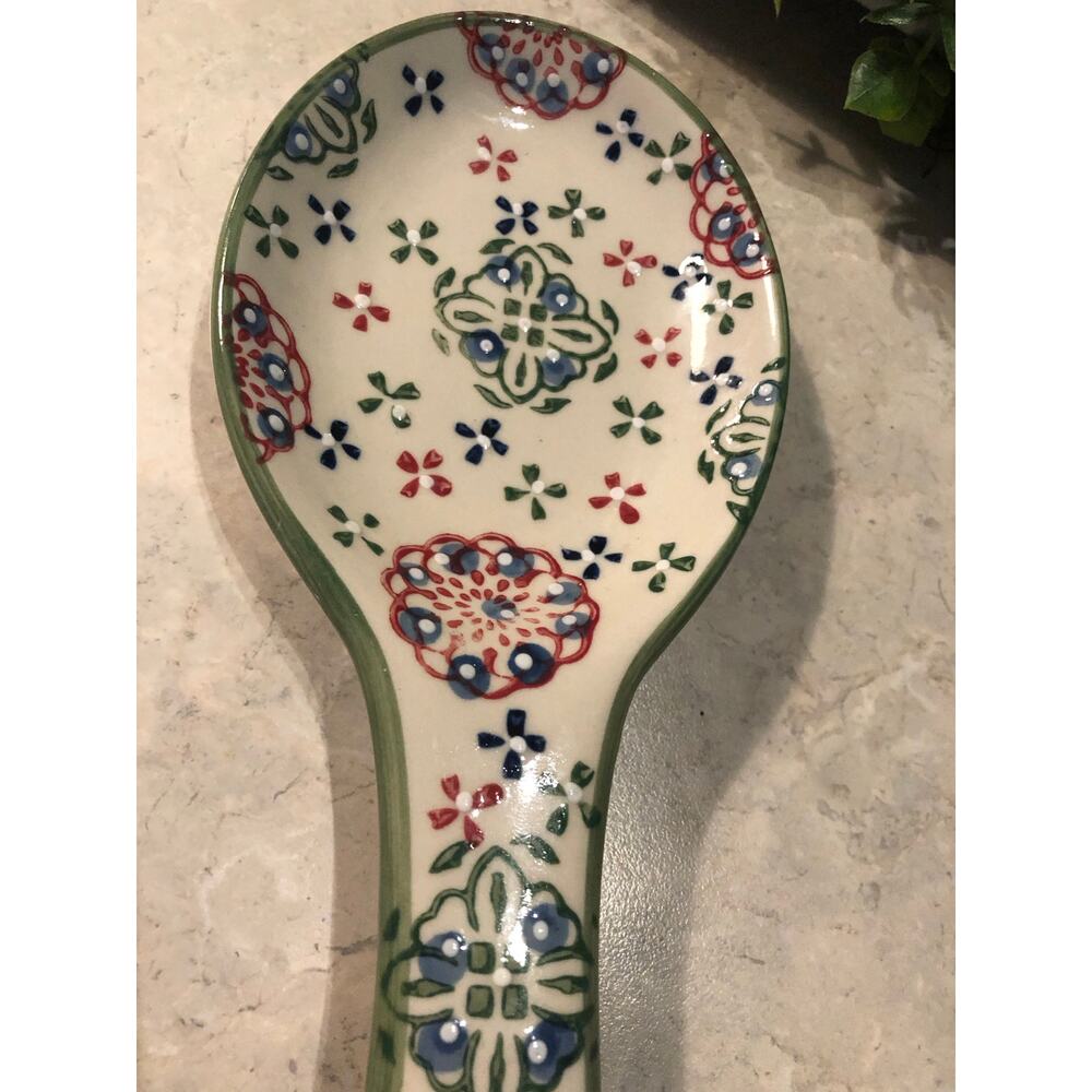 Pfaltzgraff Spoon Rest Arbor Vine 10” Abstract Flowers Ceramic Preowned